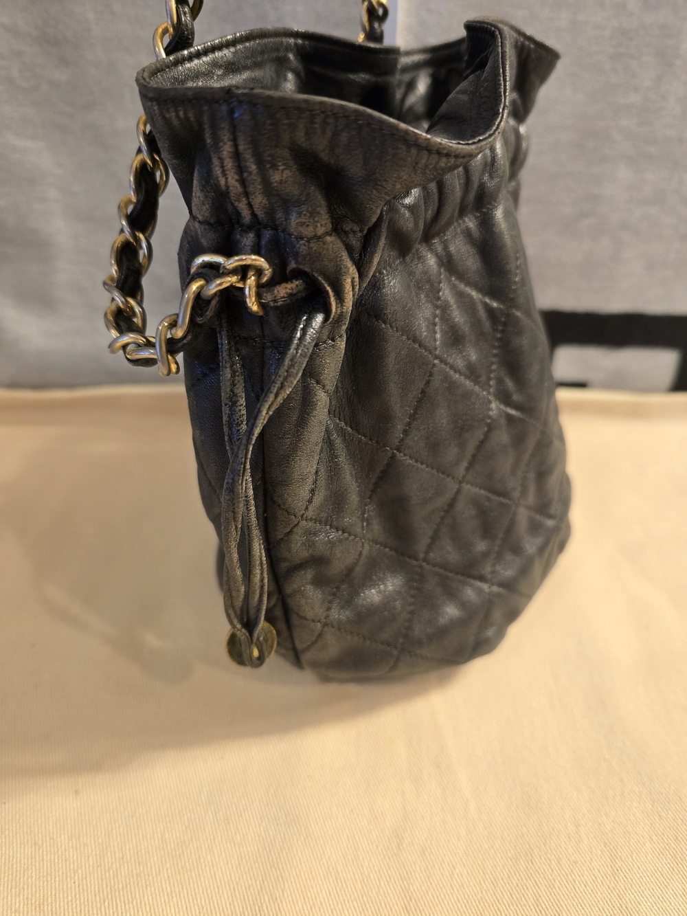 CHANEL Black Quilted Drawstring Crossbody Bucket Bag - Picture 6 of 12